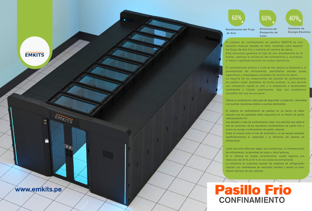 confinamiento de pasillo frío en data center arquitectura modular EMKITS
